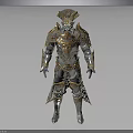 Mythical Warrior Character in Ornate Gold and Silver Armor with Intricate Designs and Crowned Head