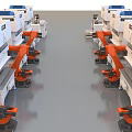 Advanced Industrial Equipment With Robotic Arms And Automated Manufacturing Line