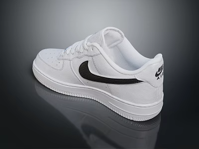 Nike Air Force 1 White Leather Sneakers With Black Logo And Classic Design 3d model