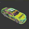 Yellow STANLEY Number 19 Race Car with Sponsor Logos and Aerodynamic Body