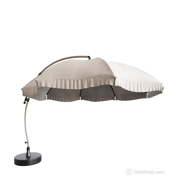 Outdoor Sunshade With Curved Design Beige Color Ruffled Edges Metal Frame Black Base 3d model 