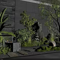 Indoor Landscape Design With Lush Green Plants Stone Feature And Pathway Lights