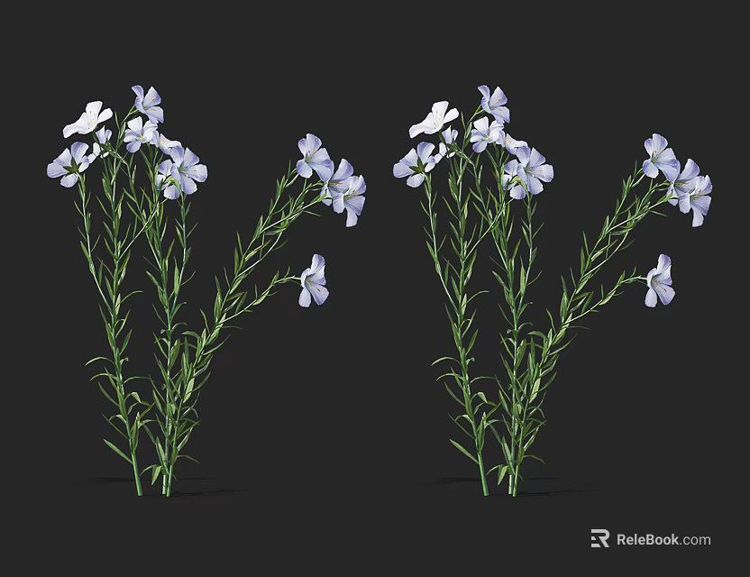 White And Light Purple Flowers With Green Stems And Leaves In Bouquet 3d model 