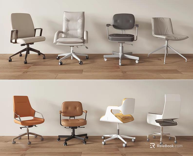 Modern Office Chairs With Various Designs Different Colors And Ergonomic Features For Workspace 3d model