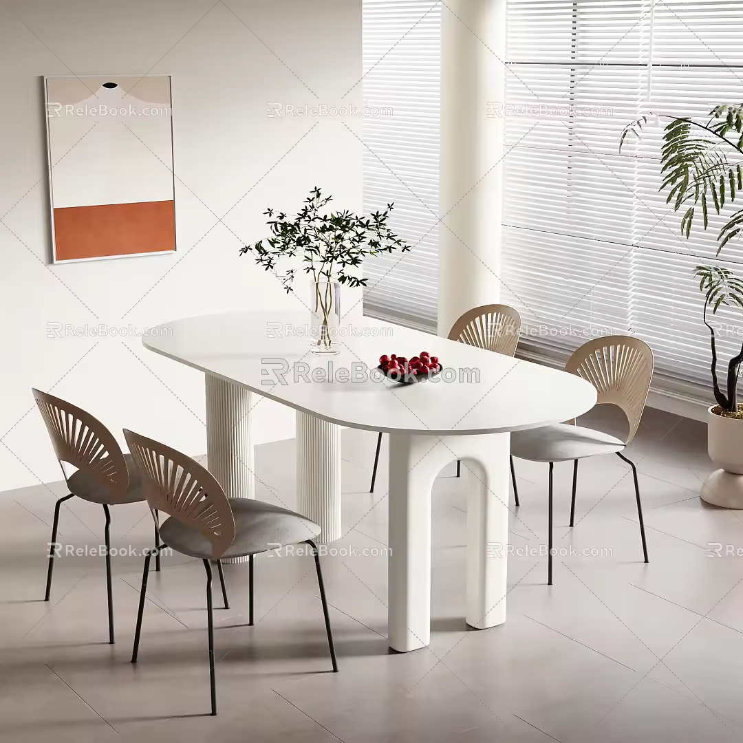 Modern Dining Table and Chair Combination Cream Dining Table and Chair Combination Table and Chair Jewelry Ornaments 3d model