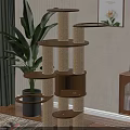 Modern Multifunctional Storage Shelf With Tiered Wooden Shelves And Large Green Plant In Living Room