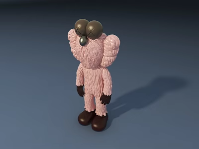 Pink Fluffy Doll with Large Black Eyes Black Nose and Black Hands Feet 3d model