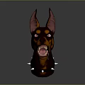 Fierce 3D Doberman Head Model Featuring Brown Black Fur Sharp Teeth Spiked Collar