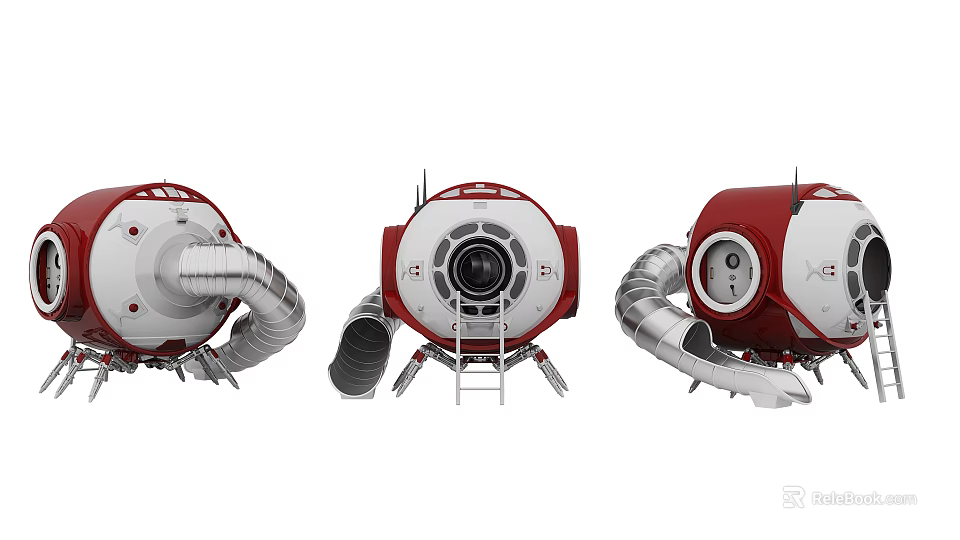 Red And White Kids Bed With Space Capsule Design Slide And Ladder 3d model 