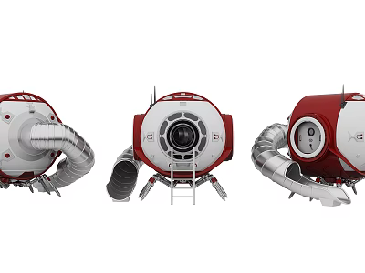 Red And White Kids Bed With Space Capsule Design Slide And Ladder 3d model