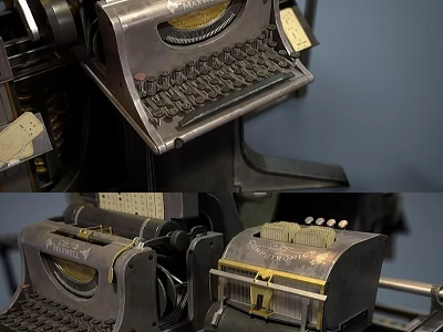 Vintage Computer Typing Machine Dual Desktop Devices With Metal Mechanical Keyboard And Retro Design 3d model