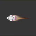 3D Spaceship Model With Gray Body And Pink Orange Thruster Flames On Dark Background