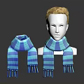 Blue And Green Striped Scarf With Fringes On Mannequin Head Display With Reflection