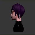 Game Movie Character with Purple Short Hair and Reddish Brown Eyes Black Turtleneck Head Model