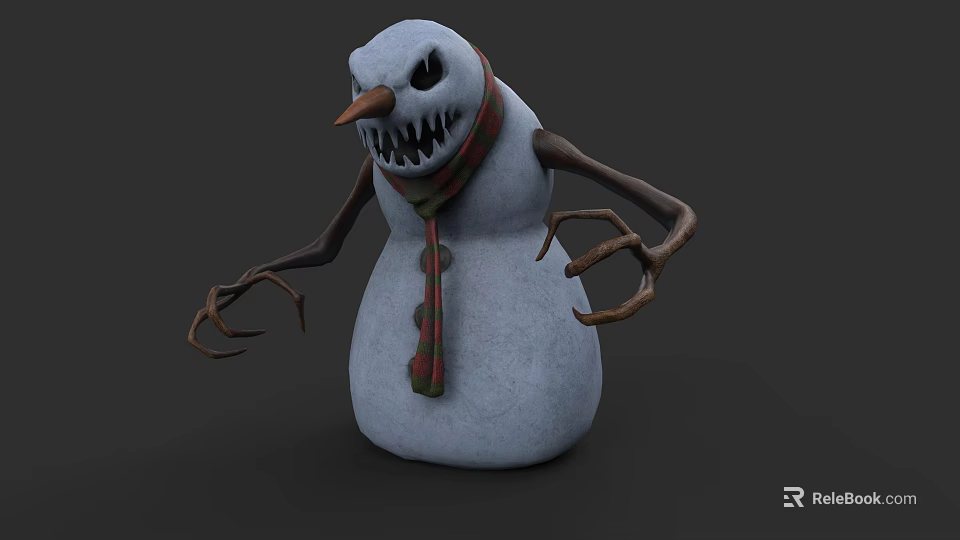 Spooky Snowman Character with White Body Carrot Nose Scarf and Claws 3d model 