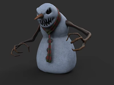 Spooky Snowman Character with White Body Carrot Nose Scarf and Claws 3d model