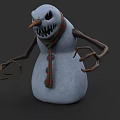 Spooky Snowman Character with White Body Carrot Nose Scarf and Claws