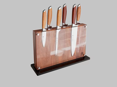 Wooden Kitchen Knife Block With Multiple Sharp Knives Essential Cooking Tools For Home Kitchen 3d model