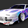 Custom Modified Car With Purple Blue Flame Graffiti And Racing Stickers
