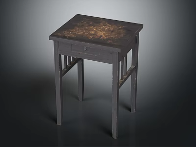 Dark Gray Wooden Side Table with Copper Textured Top and Single Drawer 3d model