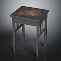 Dark Gray Wooden Side Table with Copper Textured Top and Single Drawer