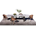 Elegant Rectangular Dining Table Set With Four Brown Chairs Green Plant And Grey Rug 3d model