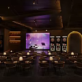 Modern Bar Interior With Large Screen Wine Shelves Bar Counter And Ambient Lighting