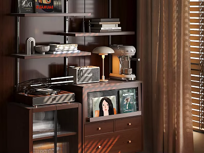 Modern Wooden Storage Cabinet With Drawers Shelves And Decorative Items 3d model
