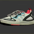 White Blue Black Red Sneakers With Geometric Patterns Textured Sole And Red Lining