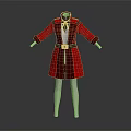 Elegant Red Long Coat With Gold Belt White Lining And Collar Details