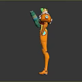 Game And Movie Character With Green Hair Orange Yellow Outfit Mechanical Arm And Weapon
