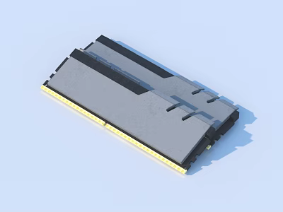 High Performance Desktop RAM Module With Gray Black Design And Yellow Edge 3d model