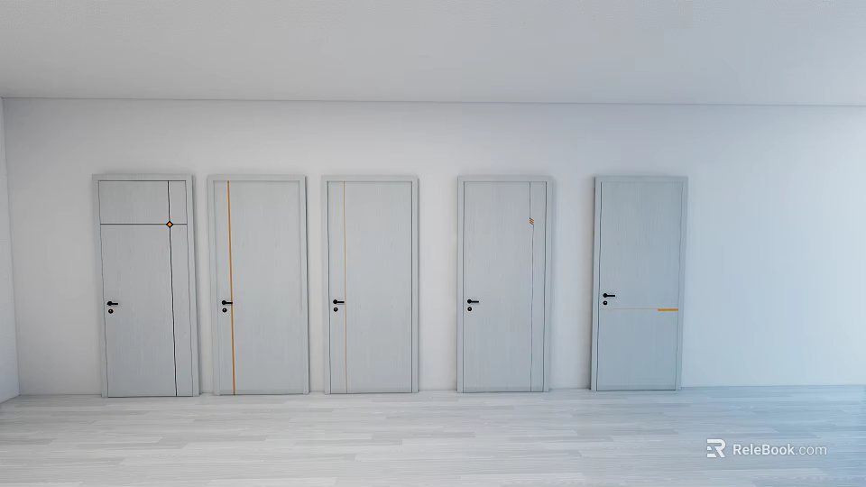 Five Modern Light Gray Hinged Doors for Minimalist Home Interior Design 3d model