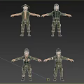 Explorer Characters In Green Uniforms With Jungle Creatures In Multiple Poses 3d model