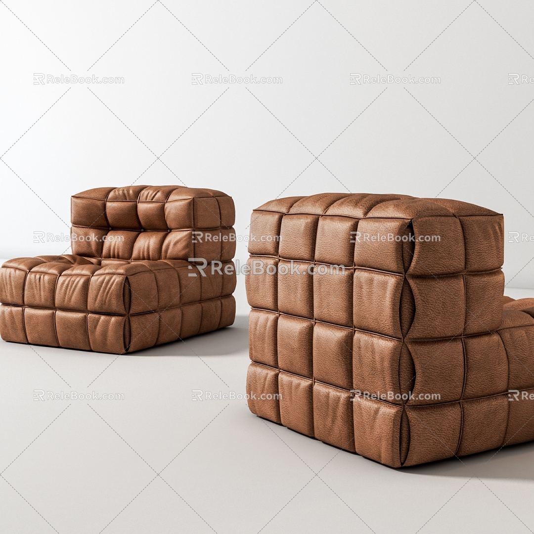 Italian Waffle Lazy Sofa Square Sofa Single Sofa Waffle 3d model