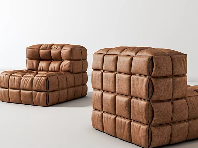 Brown Lazy Sofa With Square Tufted Design For Modern Cozy Living Room 3d model