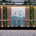 Modern Scenic Wall Design With Green Plants Water Fountain And Reflection