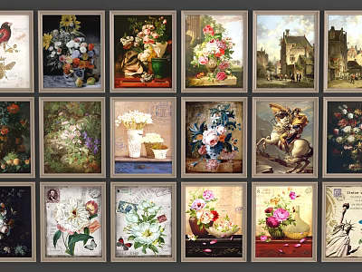Collection of Oil Paintings with Floral Still Life Architectural and Equine Themes 3d model