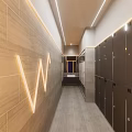 Modern Lounge Area Interior With Brick Wall Graffiti Art Comfortable Sofas And Yellow Bar Counter