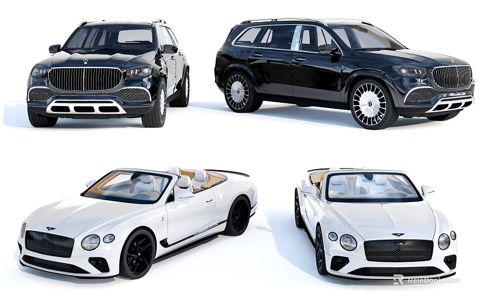 Luxury SUV and Convertible Cars Featuring Black and White Stylish Exterior Designs 3d model 