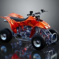 Orange Sporty ATV With Flame Graphics Black Seat And Silver Metal Frame