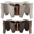 Elegant Dining Table Set With Upholstered Chairs Round Marble Top Copper Base 3d model