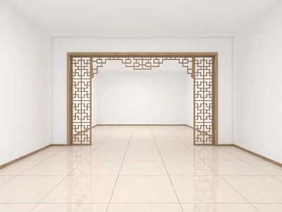 Traditional Carved Wooden Archway In Interior With White Walls And Tile Floor 3d model