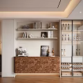 Modern Wooden Decorative Cabinet With Coffee Machine Shelves Books And Glass Door Wine Rack