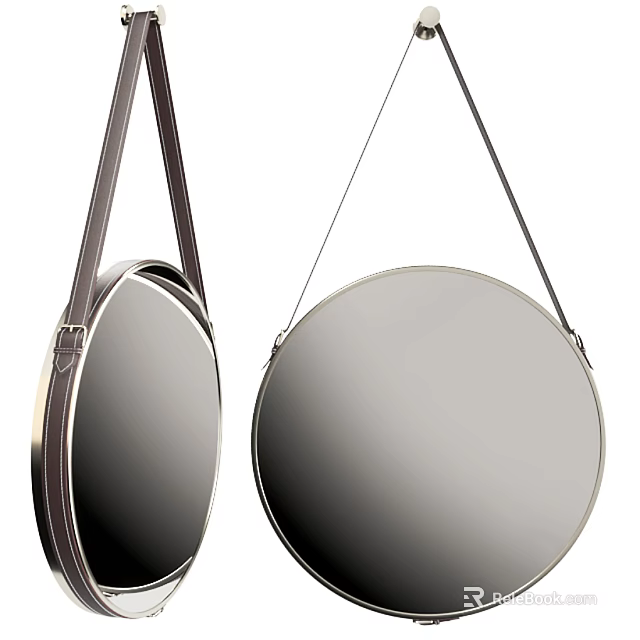 Hanging Round Mirrors With Metallic Frame And Black Straps For Home Decor 3d model 