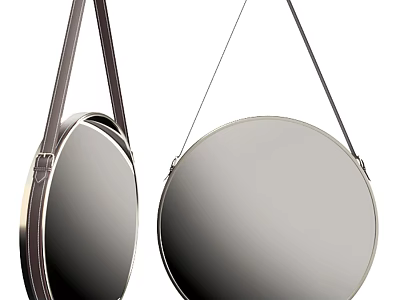 Hanging Round Mirrors With Metallic Frame And Black Straps For Home Decor 3d model
