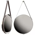 Hanging Round Mirrors With Metallic Frame And Black Straps For Home Decor
