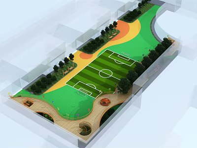 Outdoor Sports Field Layout With Football Pitch Green Zones Trees And Colorful Sections 3d model