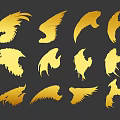 Twelve Golden Wing Shaped Decorative Pendants on Dark Background 3d model