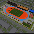 Outdoor Sports Fitness Complex With Football Field Running Track Basketball Courts And Green Areas
